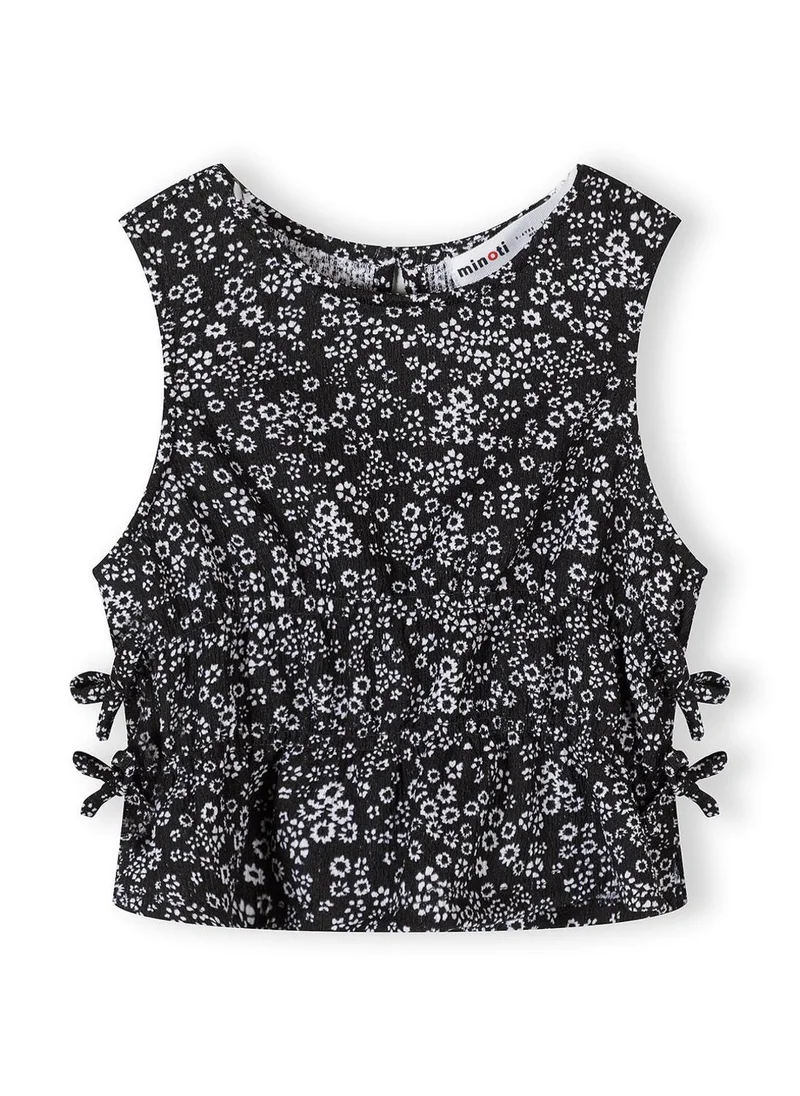 MINOTI Girls jersey set floral print black pullover and wide leg trousers